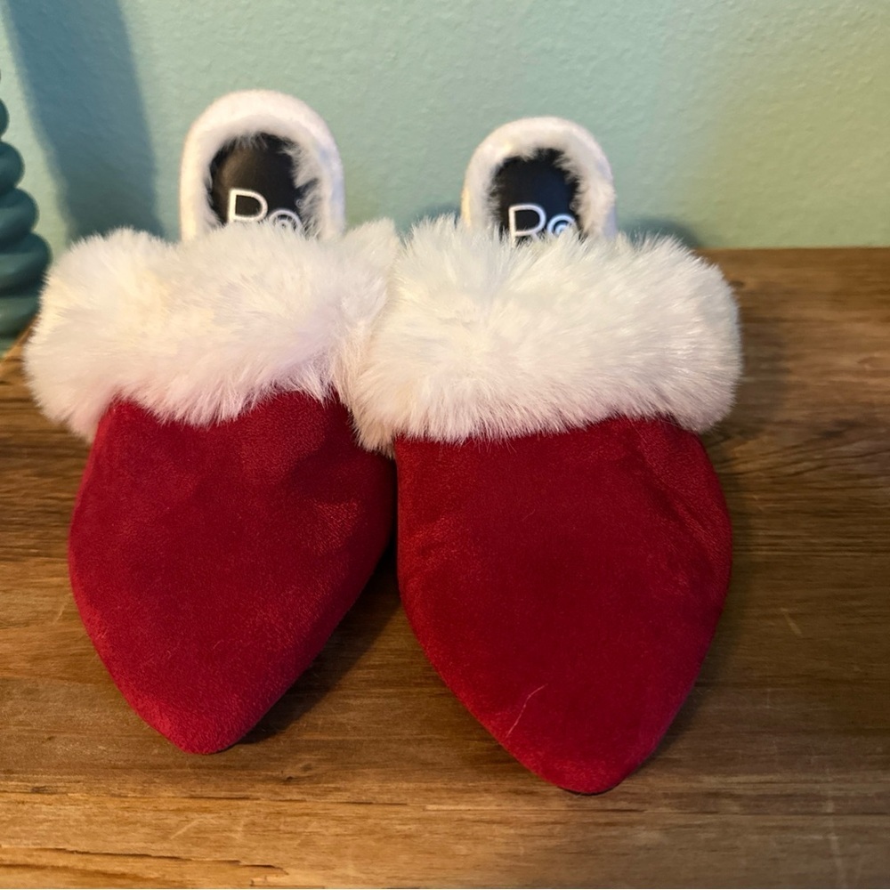 Rollasole Shoes Red White Faux Fur Slides Small Christmas Holiday Sexy Romantic